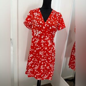 J. Crew Red Floral Wrap-Style Midi Dress